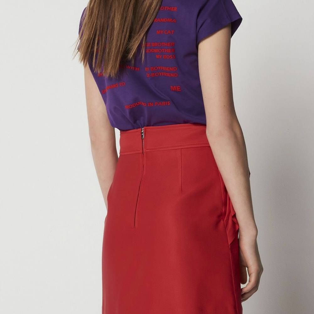 Sandro Red  Ruffle Embellished Mini Skirt - Picture 2 of 9